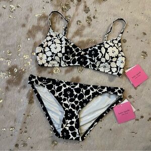 NWT Kate Spade XS Black And White Rose Two Piece Bikini